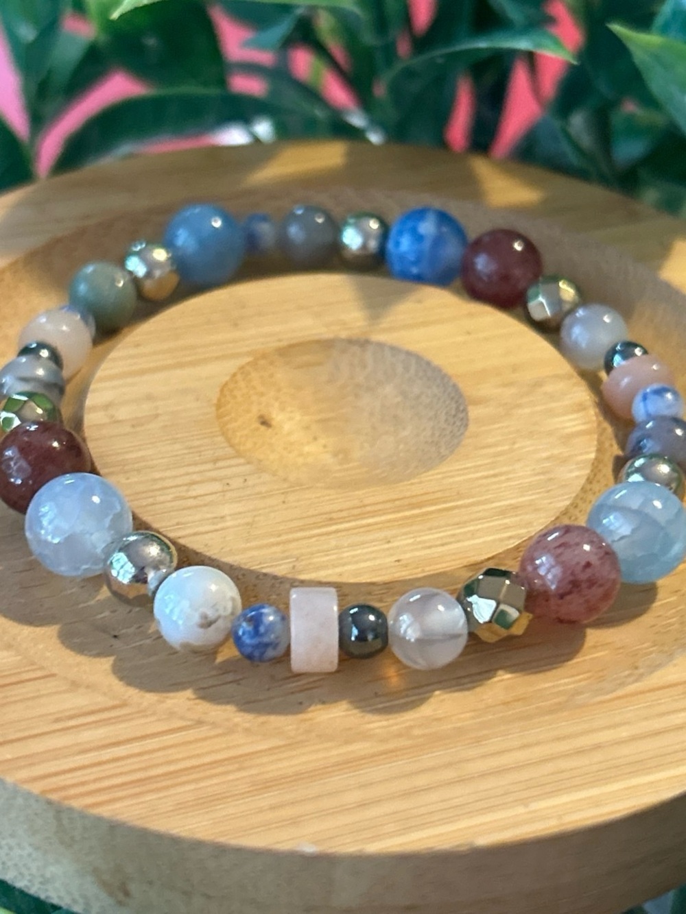Handmade multicolored agate crystal beaded stretchy bracelet
